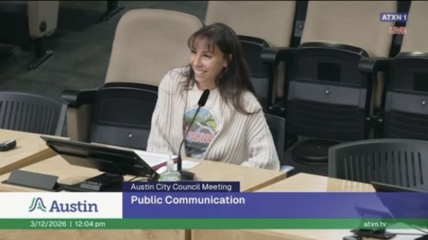Sophia speaking during Public Communication at an Austin City Council meeting