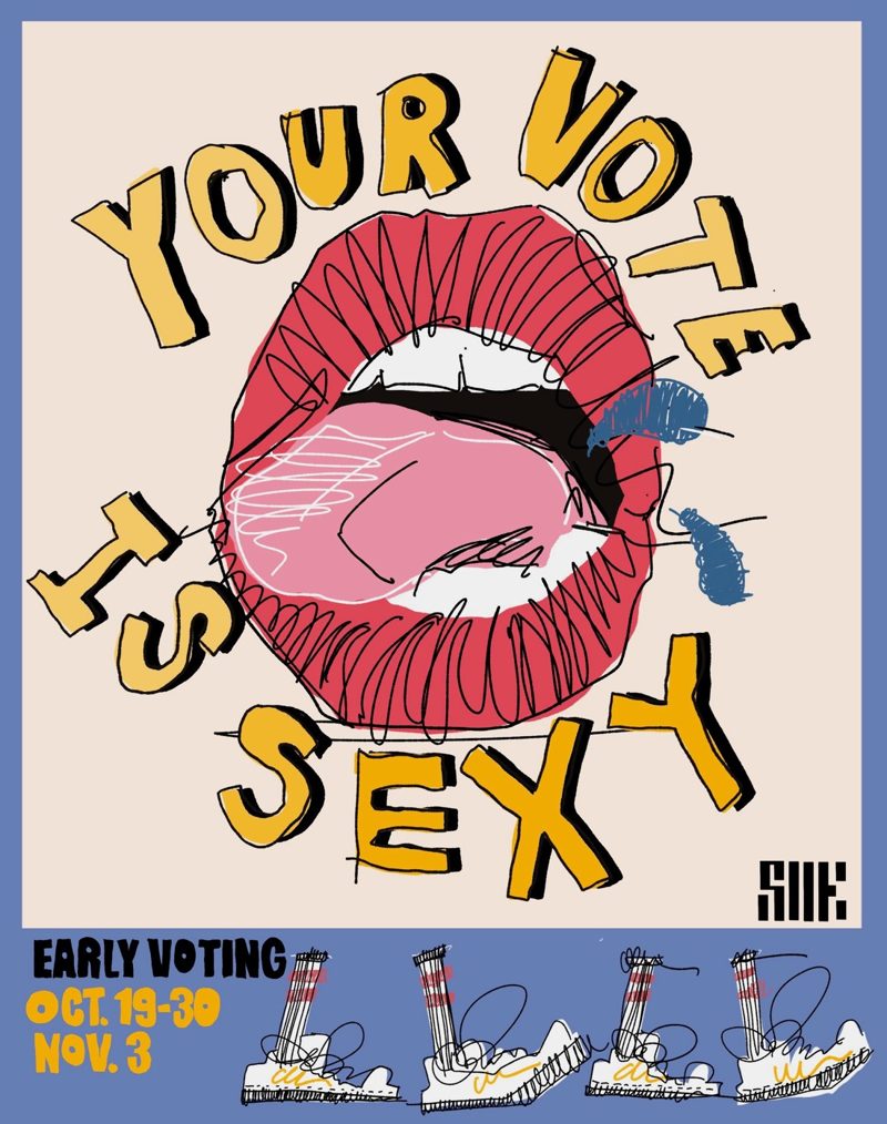 Your Vote Is Sexy tee design in Cream with Blue Frame
